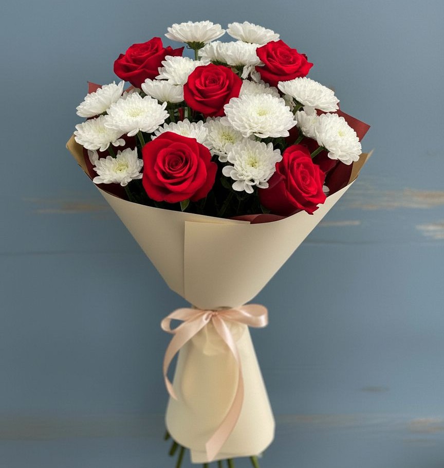 Букет цветов из: Розы и Хризантемы в Приволжье