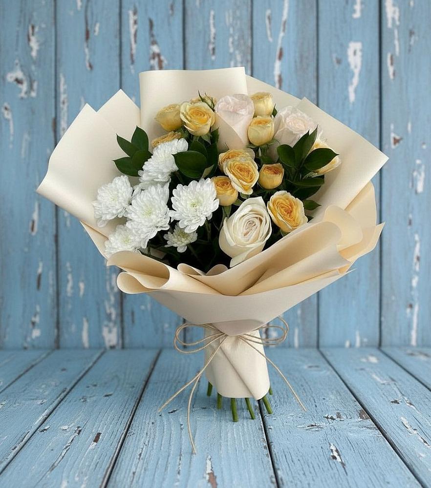 Букет цветов из: Розы и Хризантемы в Приволжье