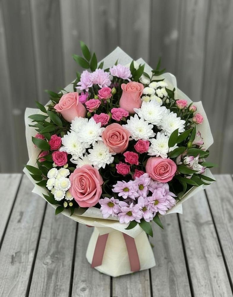 Букет цветов из: Альстромерии, Гвоздики, Розы и Хризантемы в Приволжье