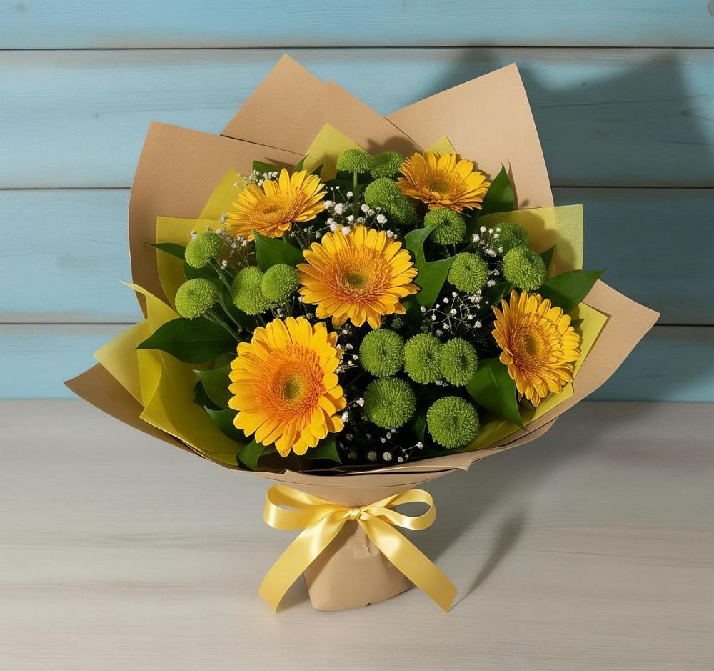 Букет цветов из: Герберы и Хризантемы в Приволжье