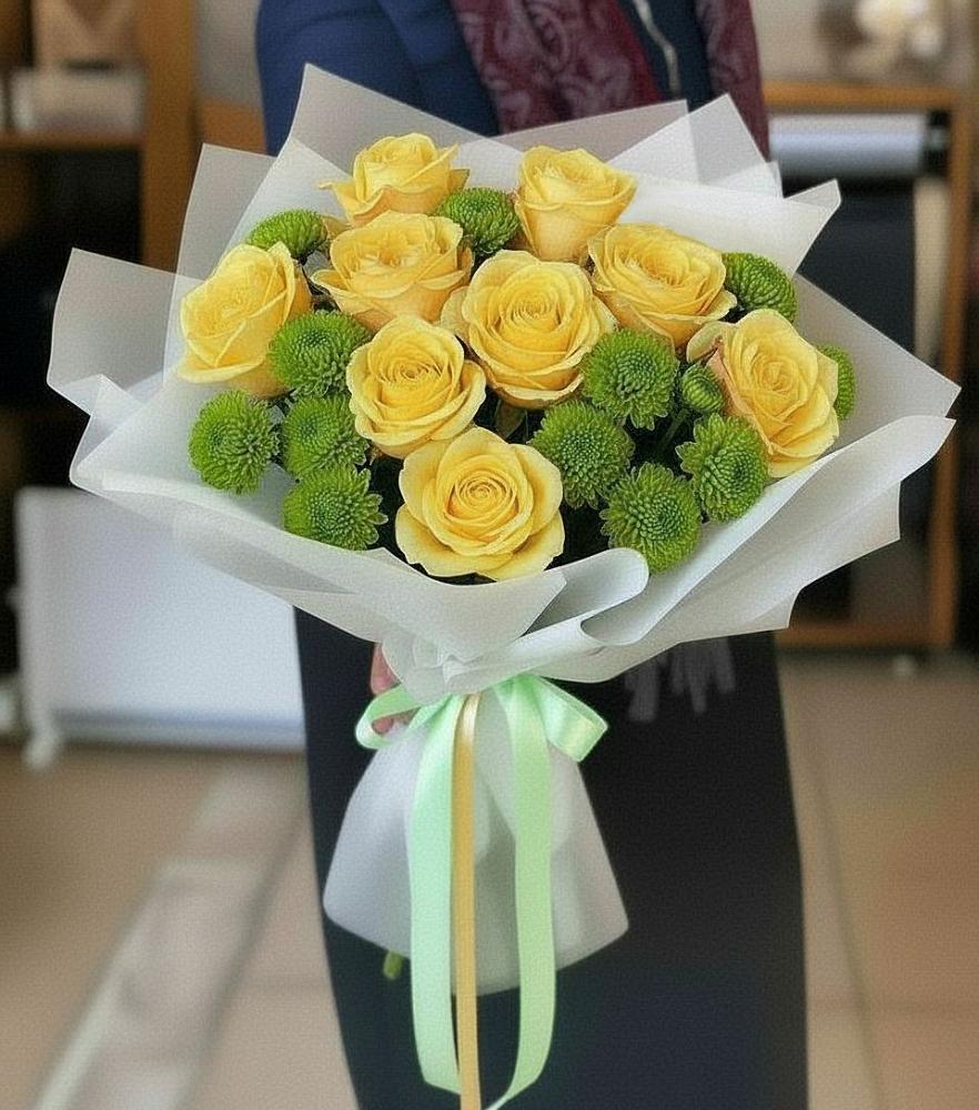 Букет цветов из: Хризантемы и Розы в Приволжье