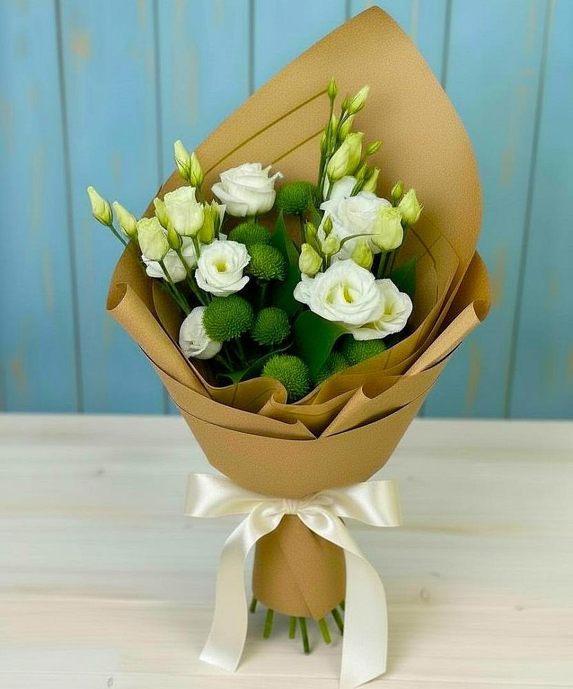 Букет цветов из: Хризантемы и Лизиантусы в Приволжье