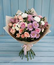 Букет цветов из:  Хризантемы, Розы и Альстромерии в Приволжье