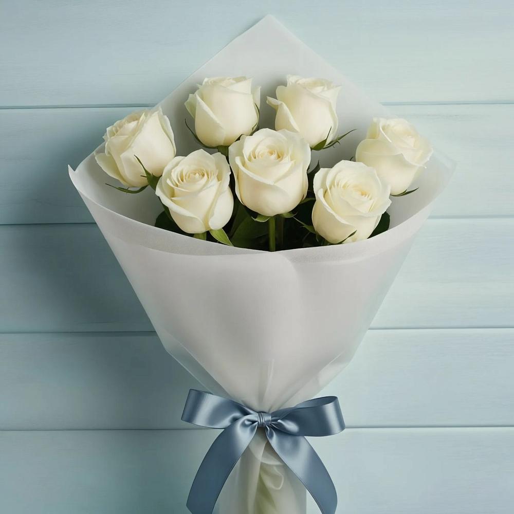 Букет 7 Белых роз Эдлесс Лав в Приволжье