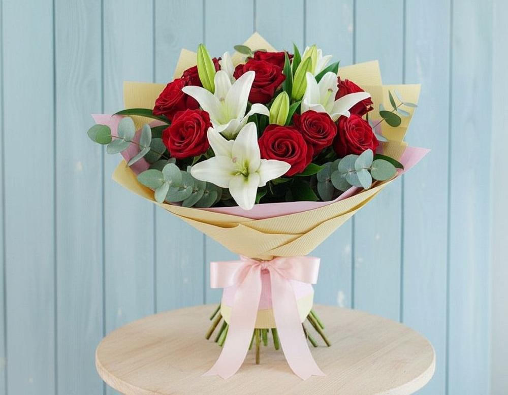 Букет цветов из: Лилии и Розы в Приволжье